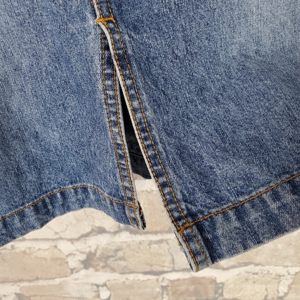 Vintage Midi Denim  Skirt 13 Blue Fade Front Slit Cotton Ginny Coastal Festival - Picture 5 of 10